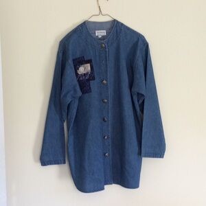 Light Denim Art Tunic w/ Celestial Print Patches
